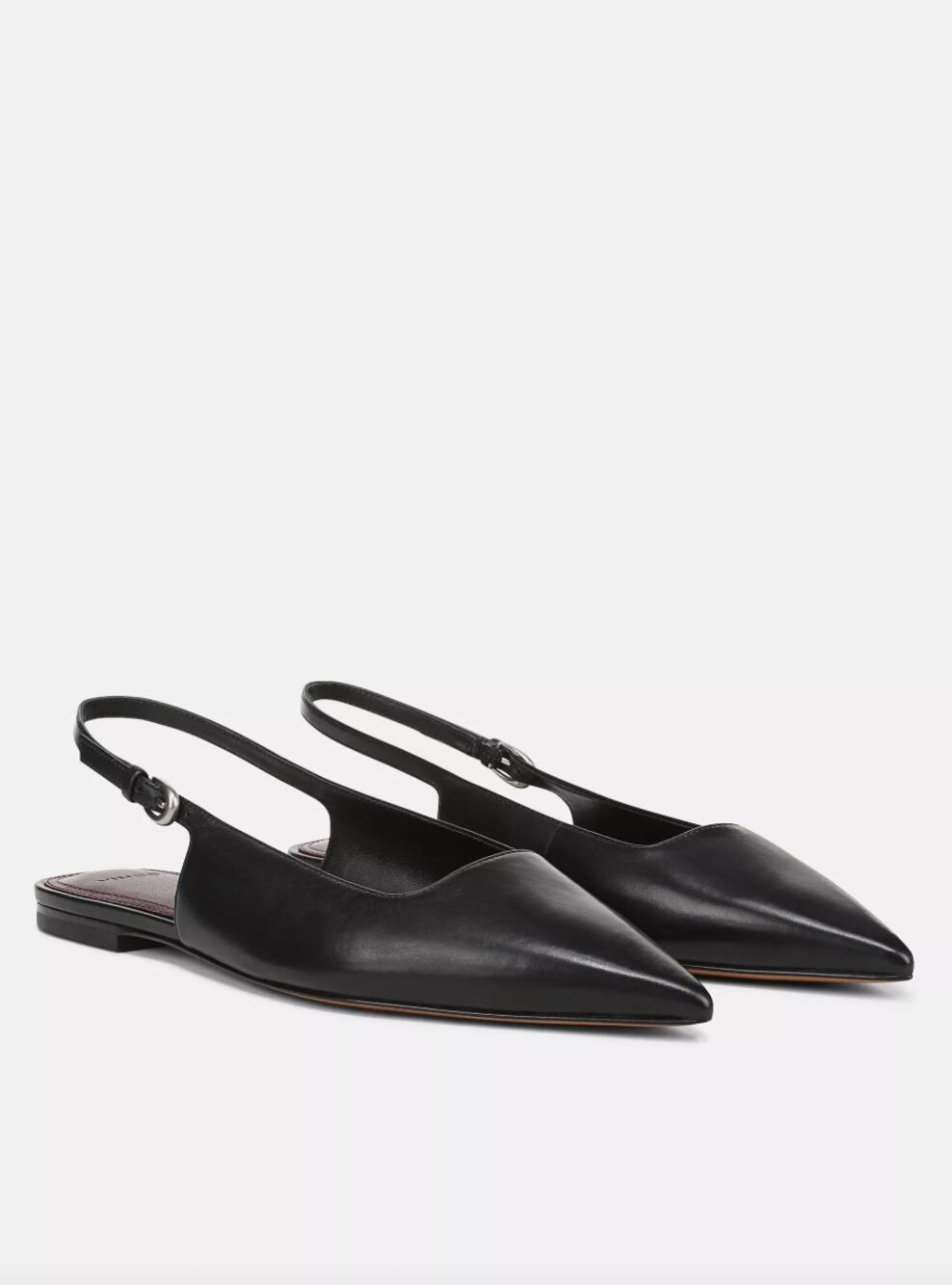 New Vince Gracy Leather Slingback Flats Black Pointed Toe Size 6.5M $330